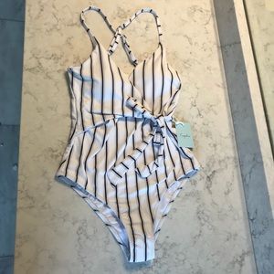 Striped one-piece swimsuit